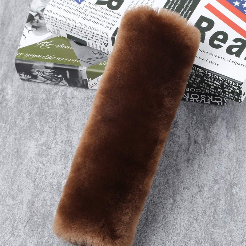 OGLAND 2 Pack Automotive Authentic Sheepskin Car Seat Belt Pads, Soft Shoulder Pad, Neck Cushion Protector, Genuine Natural Merino Wool (Saddle Brown) - Image 4